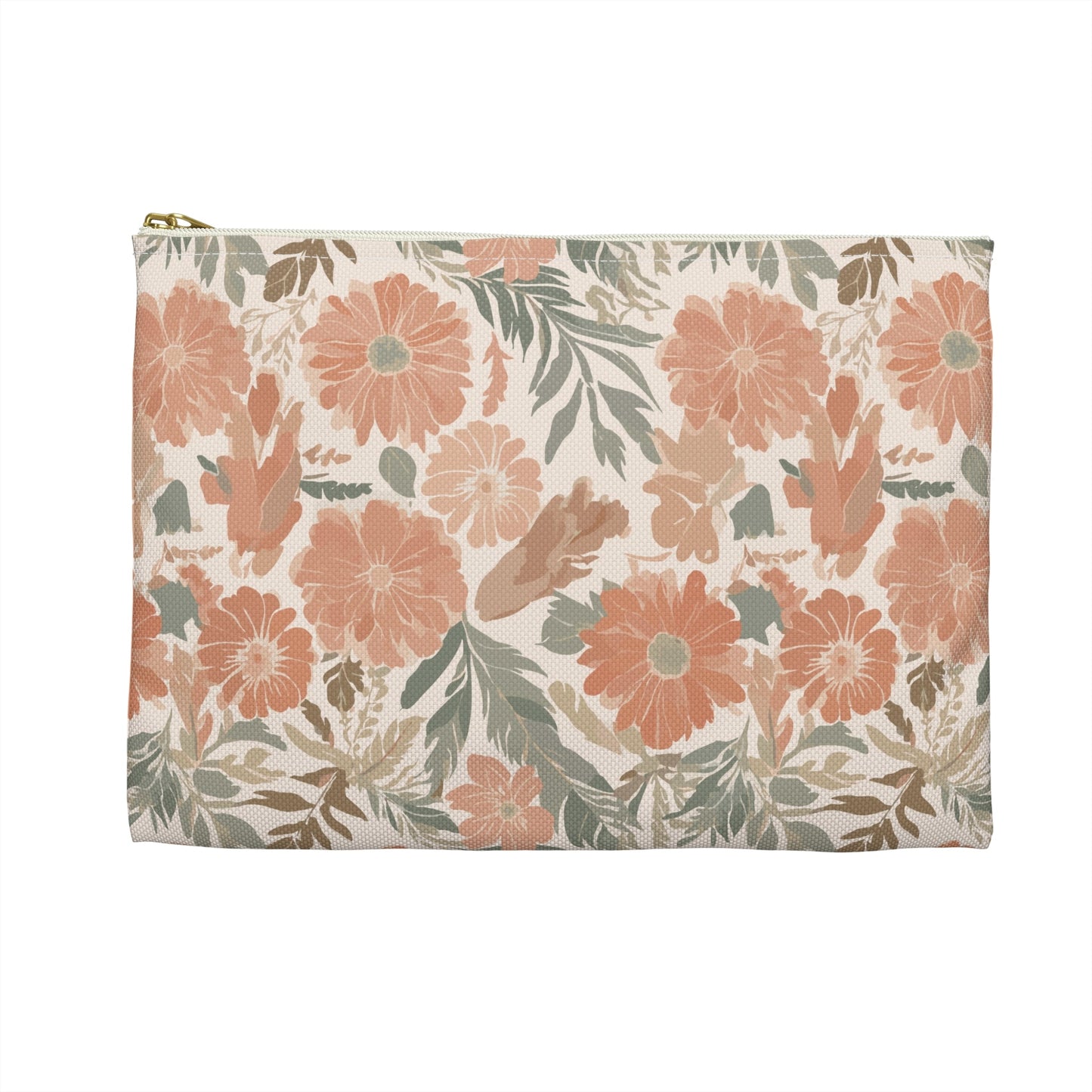 Floral Serenade Zipper Pouch with hand - drawn artwork - Flourish Moon Studio