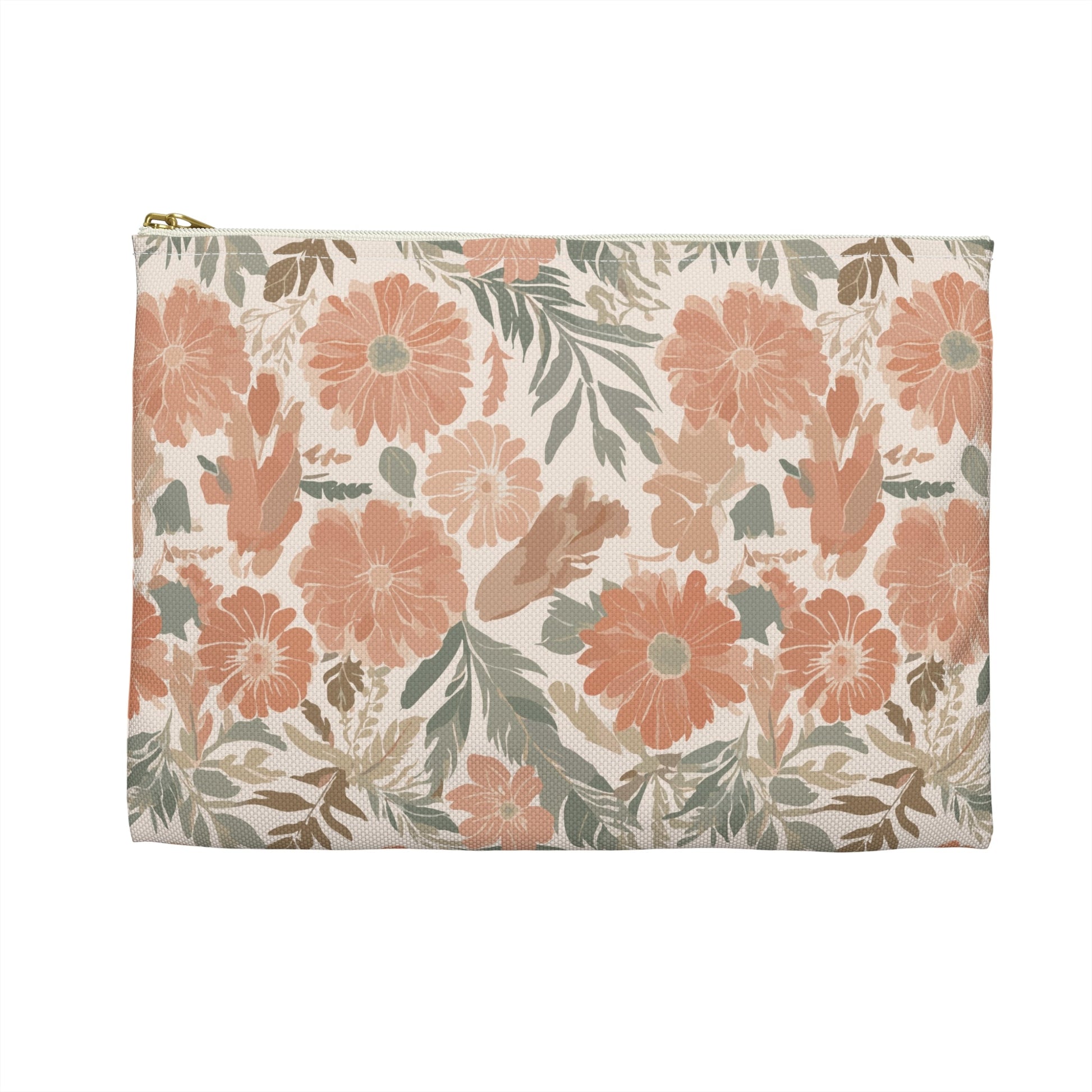 Floral Serenade Zipper Pouch with hand - drawn artwork - Flourish Moon Studio