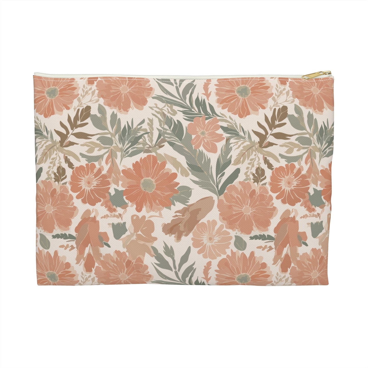 Floral Serenade Zipper Pouch with hand - drawn artwork - Flourish Moon Studio