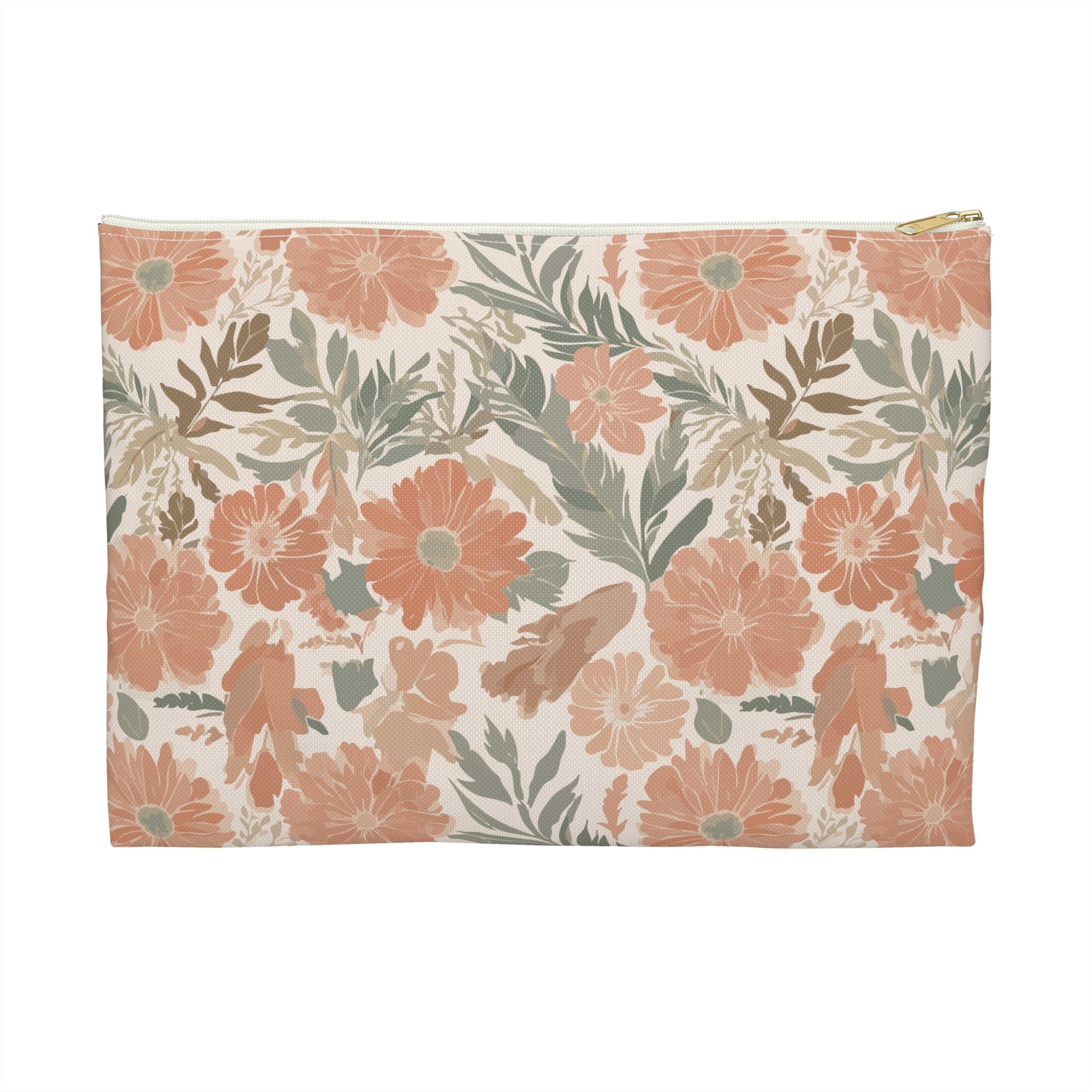 Floral Serenade Zipper Pouch with hand - drawn artwork - Flourish Moon Studio