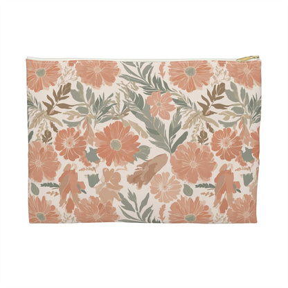 Floral Serenade Zipper Pouch with hand - drawn artwork - Flourish Moon Studio
