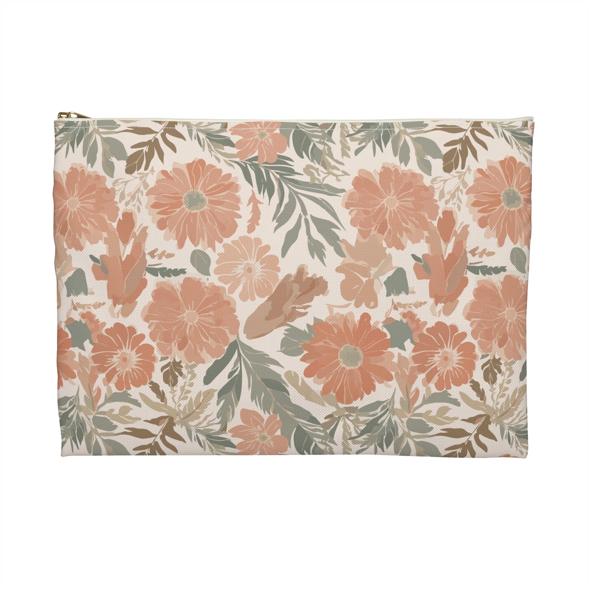 Floral Serenade Zipper Pouch with hand - drawn artwork - Flourish Moon Studio