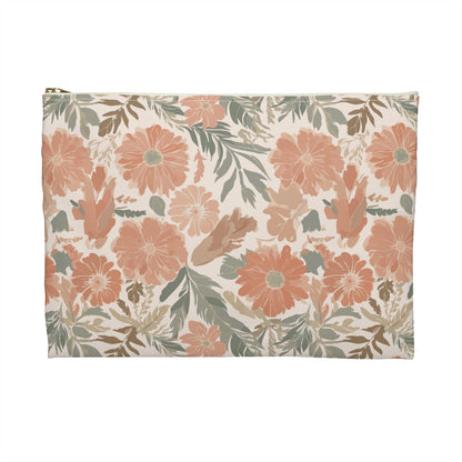 Floral Serenade Zipper Pouch with hand - drawn artwork - Flourish Moon Studio