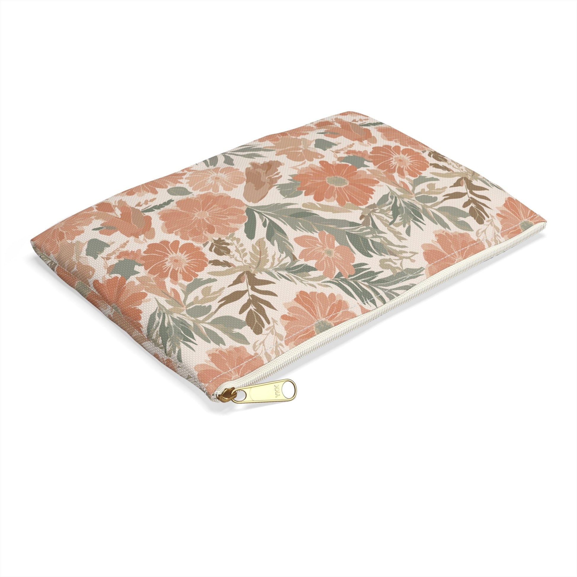 Floral Serenade Zipper Pouch with hand - drawn artwork - Flourish Moon Studio