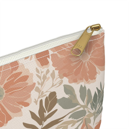 Floral Serenade Zipper Pouch with hand - drawn artwork - Flourish Moon Studio