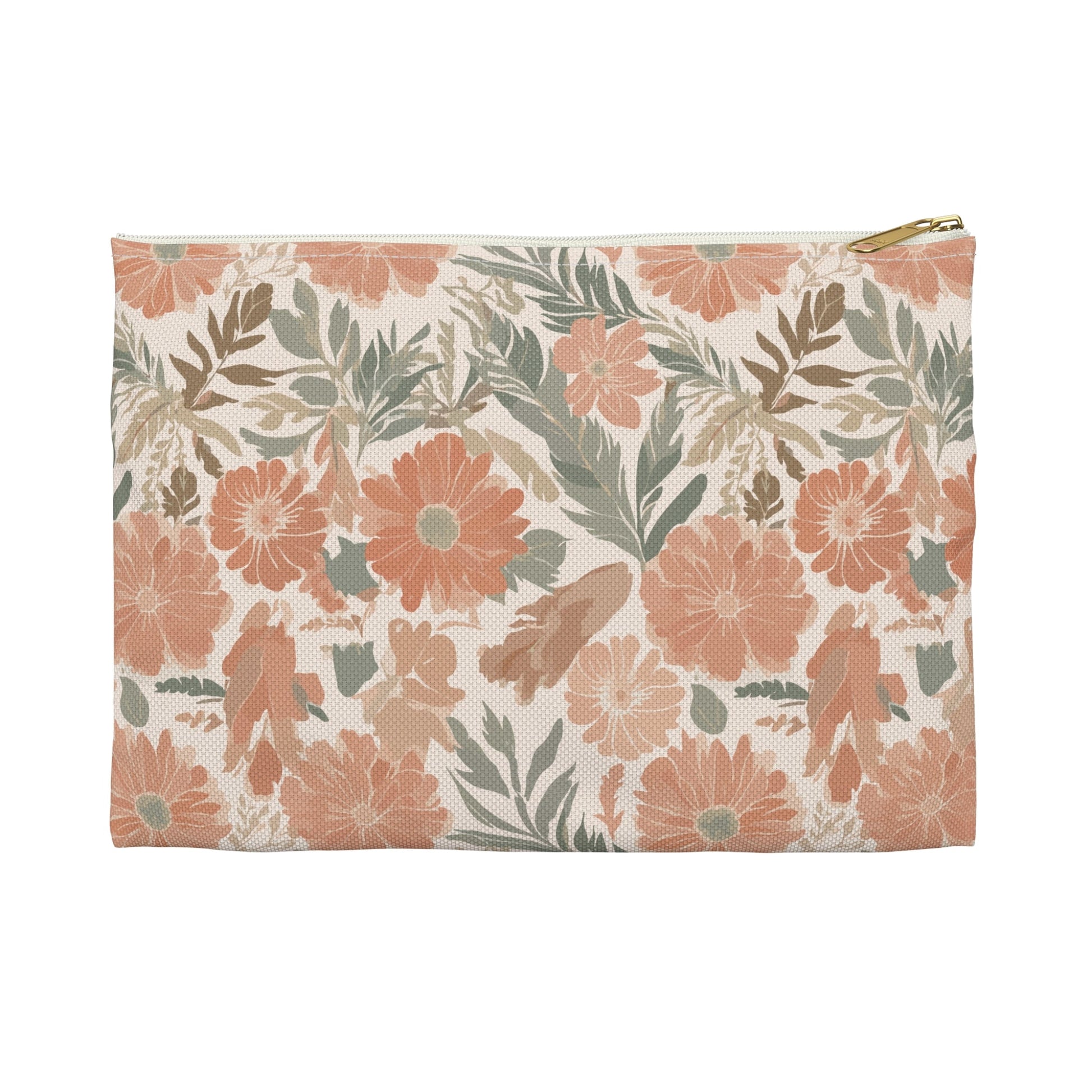 Floral Serenade Zipper Pouch with hand - drawn artwork - Flourish Moon Studio