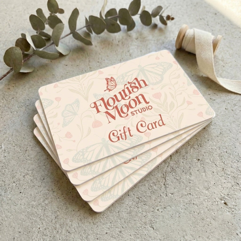 Flourish Moon Studio Gift Card with hand - drawn artwork - Flourish Moon Studio