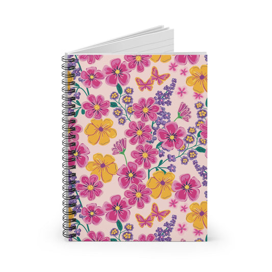 Garden Gala Day Floral Spiral Notebook with hand - drawn artwork - Flourish Moon Studio