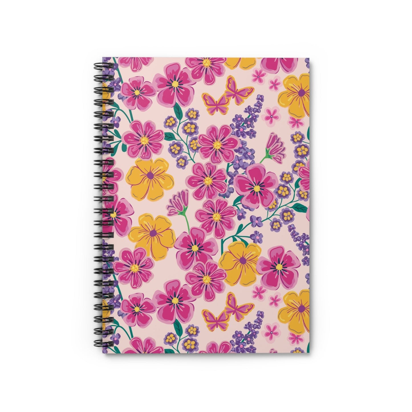 Garden Gala Day Floral Spiral Notebook with hand - drawn artwork - Flourish Moon Studio