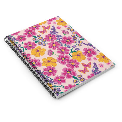 Garden Gala Day Floral Spiral Notebook with hand - drawn artwork - Flourish Moon Studio