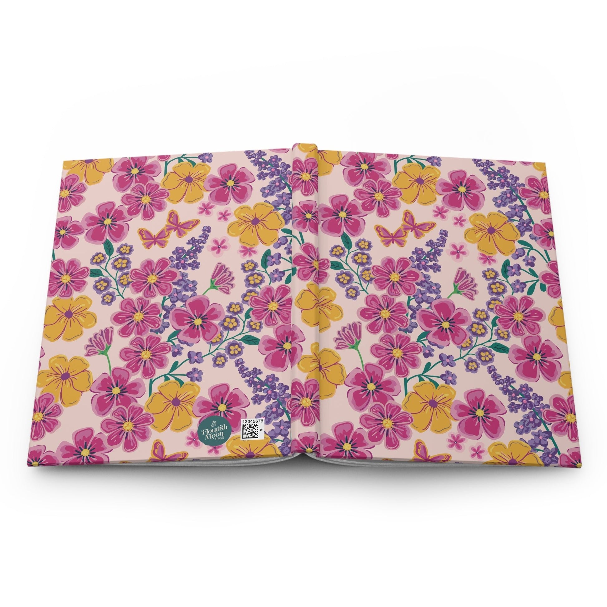 Garden Gala Day Hardcover Journal with hand - drawn artwork - Flourish Moon Studio