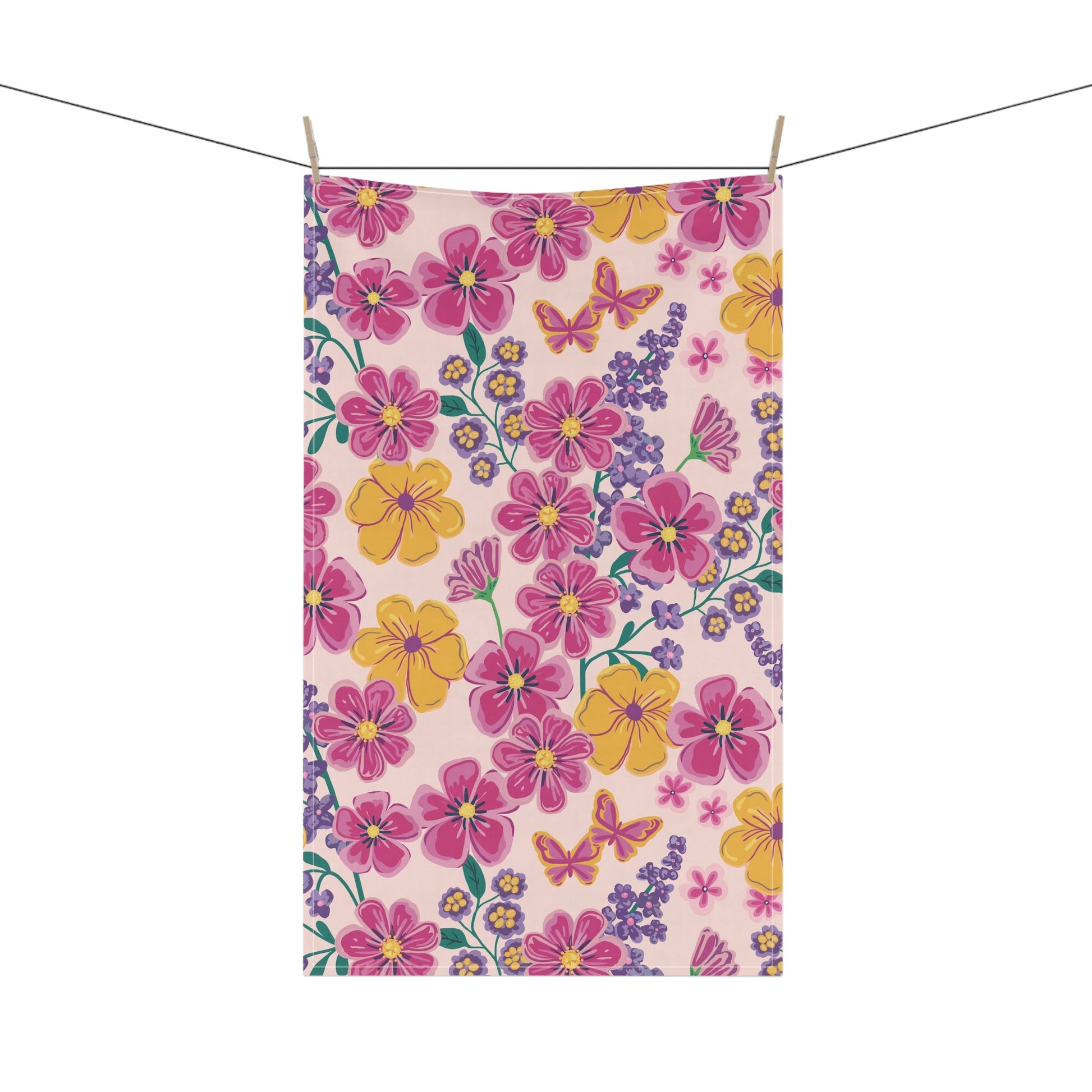 Garden Gala Day Tea Towel with hand - drawn artwork - Flourish Moon Studio