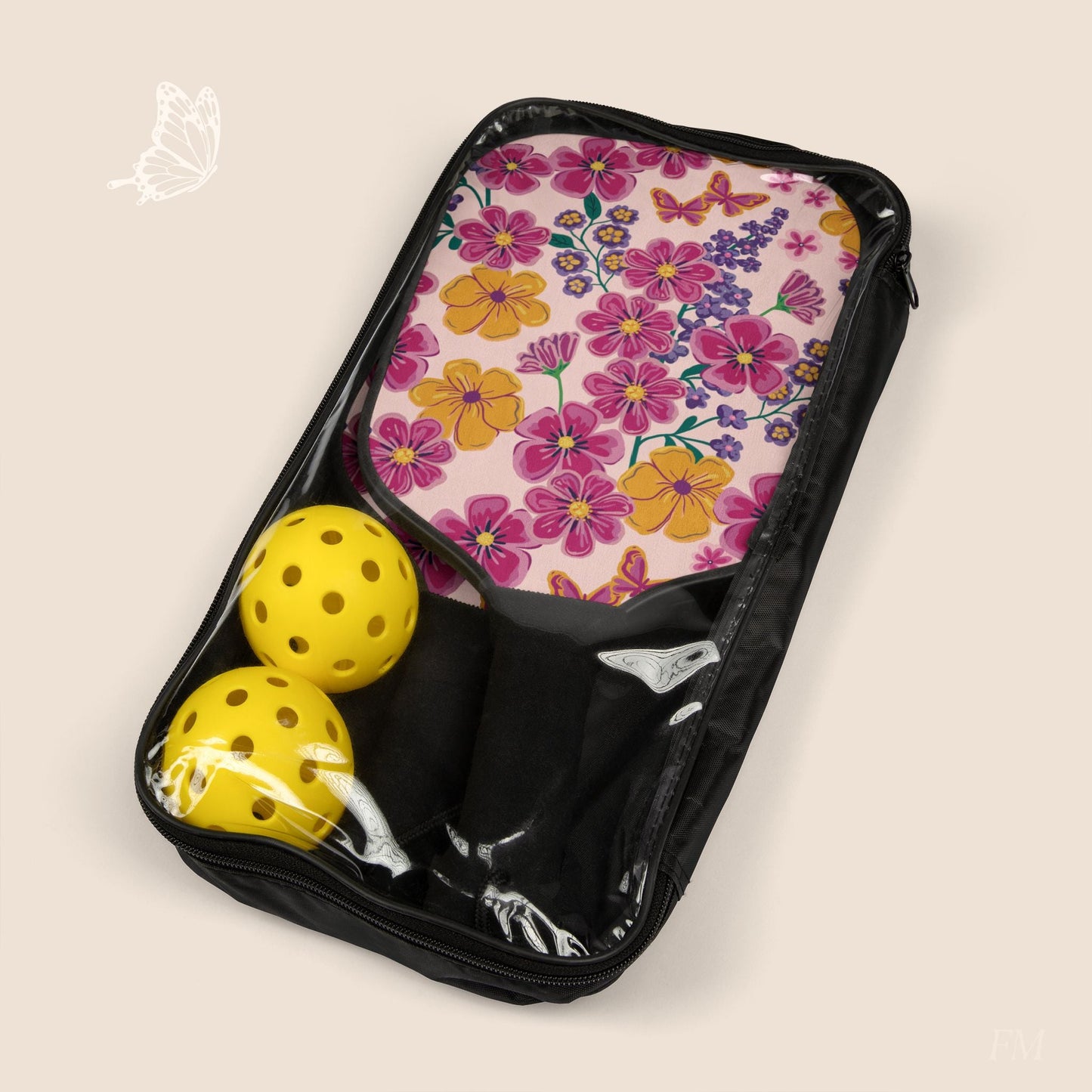 Garden Gala Floral Pickleball Paddles Set with hand drawn artwork - Flourish Moon Studio