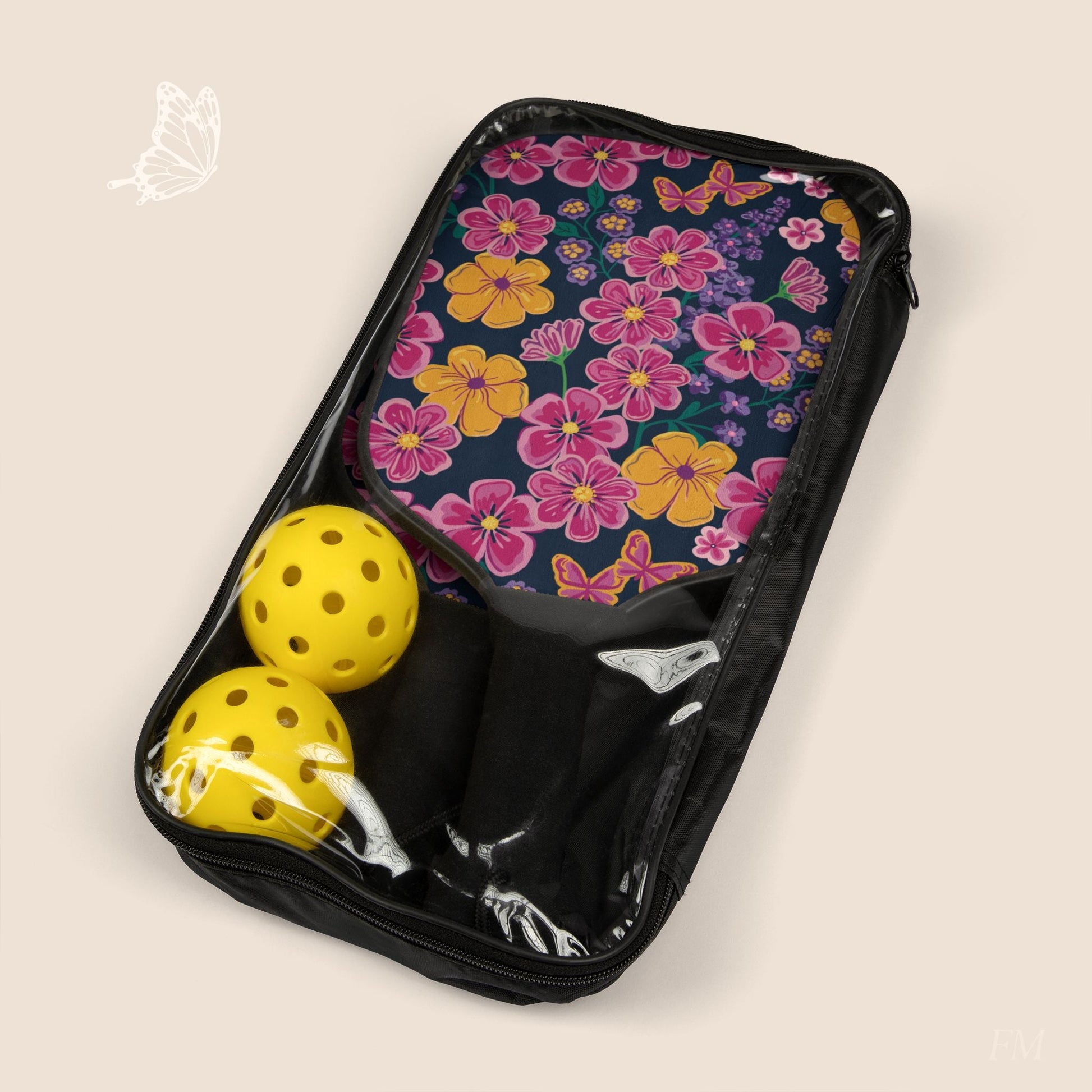 Garden Gala Midnight Floral Pickleball Paddles Set with hand drawn artwork - Flourish Moon Studio