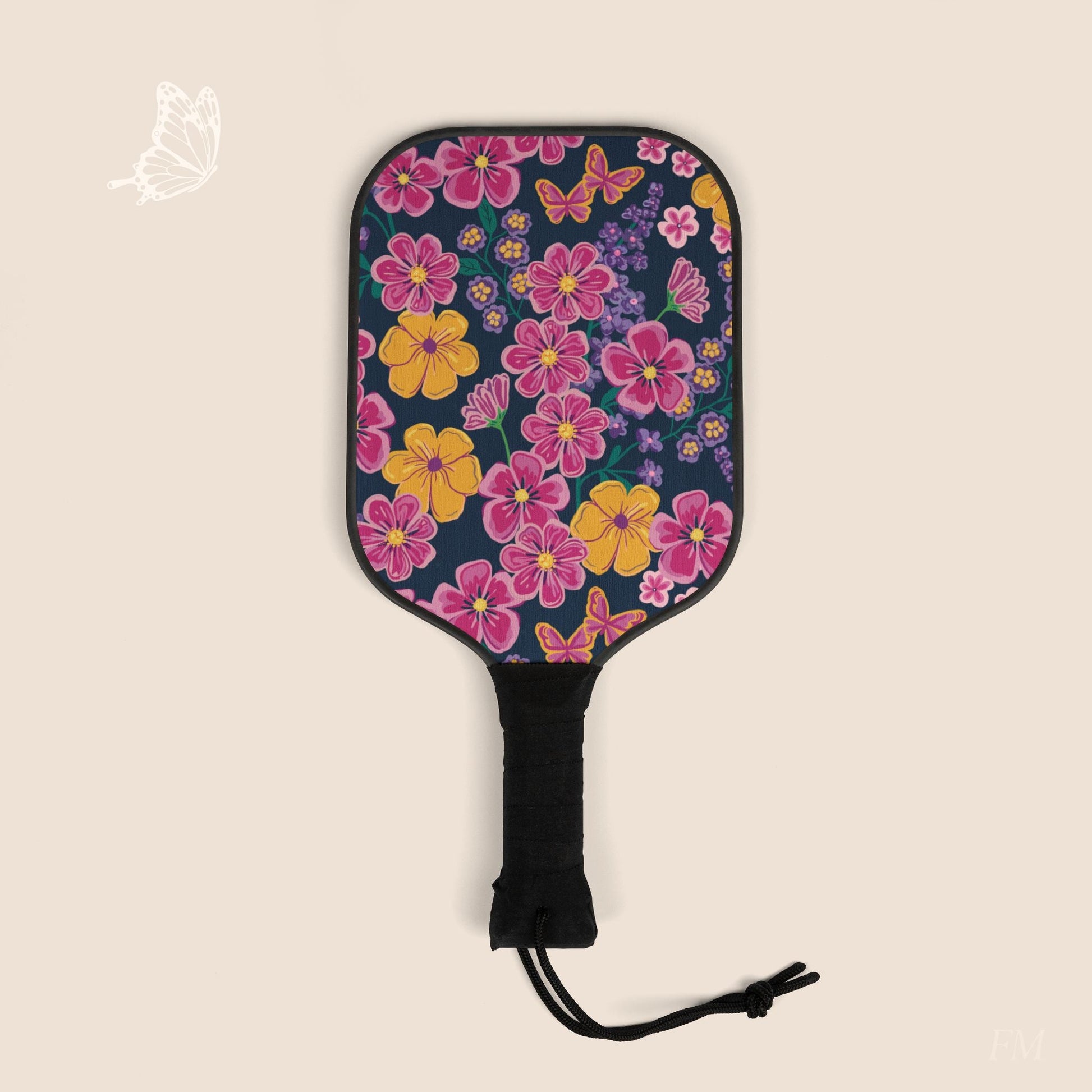 Garden Gala Midnight Floral Pickleball Paddles Set with hand drawn artwork - Flourish Moon Studio