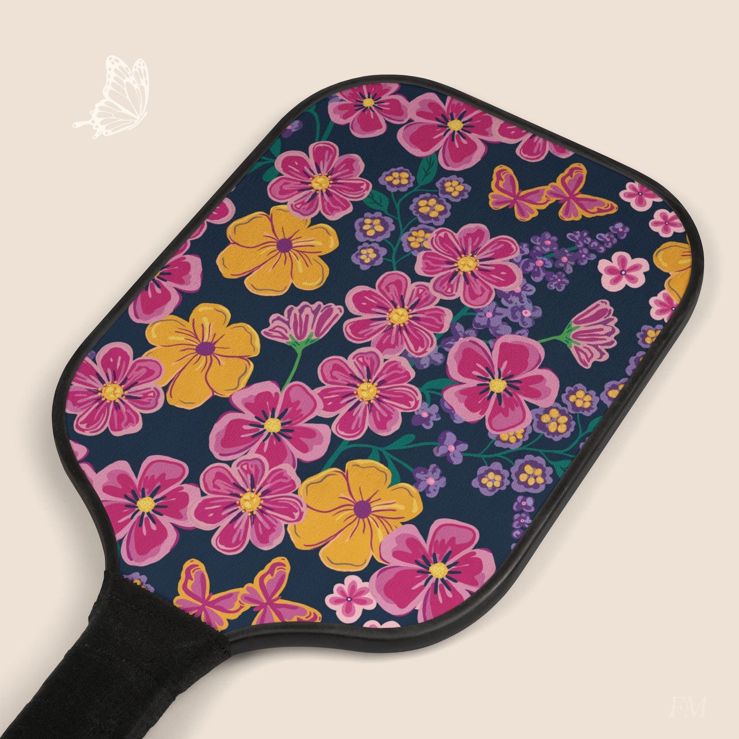 Garden Gala Midnight Floral Pickleball Paddles Set with hand drawn artwork - Flourish Moon Studio