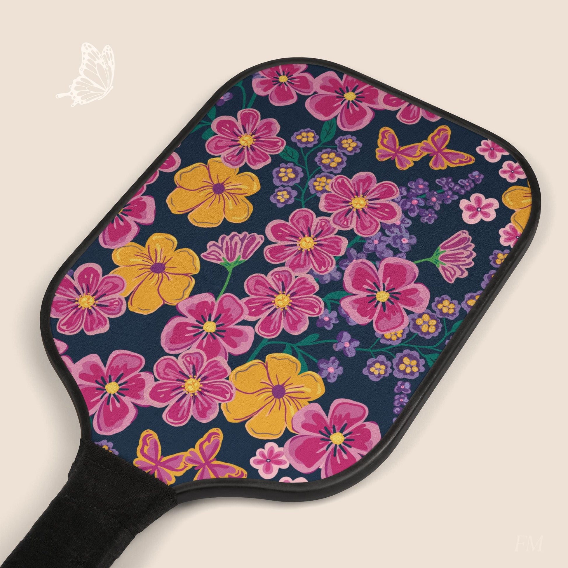 Garden Gala Midnight Floral Pickleball Paddles Set with hand drawn artwork - Flourish Moon Studio