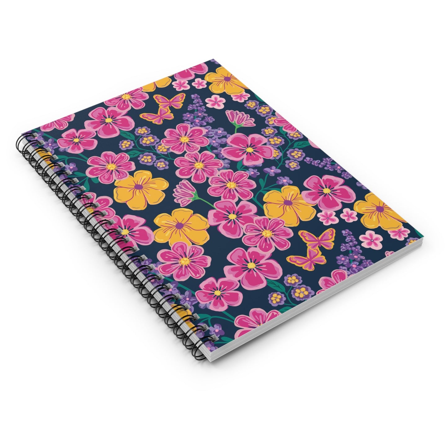 Garden Gala Midnight Floral Spiral Notebook with hand - drawn artwork - Flourish Moon Studio
