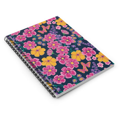 Garden Gala Midnight Floral Spiral Notebook with hand - drawn artwork - Flourish Moon Studio