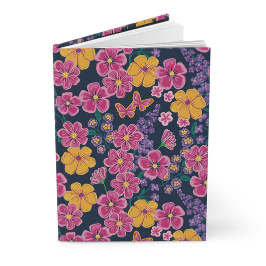 Garden Gala Midnight Hardcover Journal with hand - drawn artwork - Flourish Moon Studio