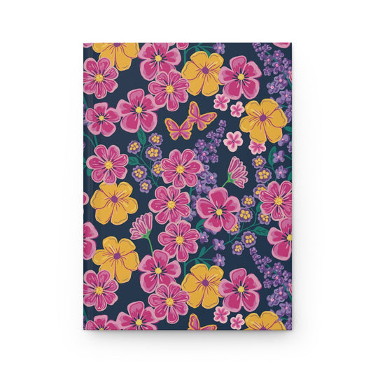 Garden Gala Midnight Hardcover Journal with hand - drawn artwork - Flourish Moon Studio