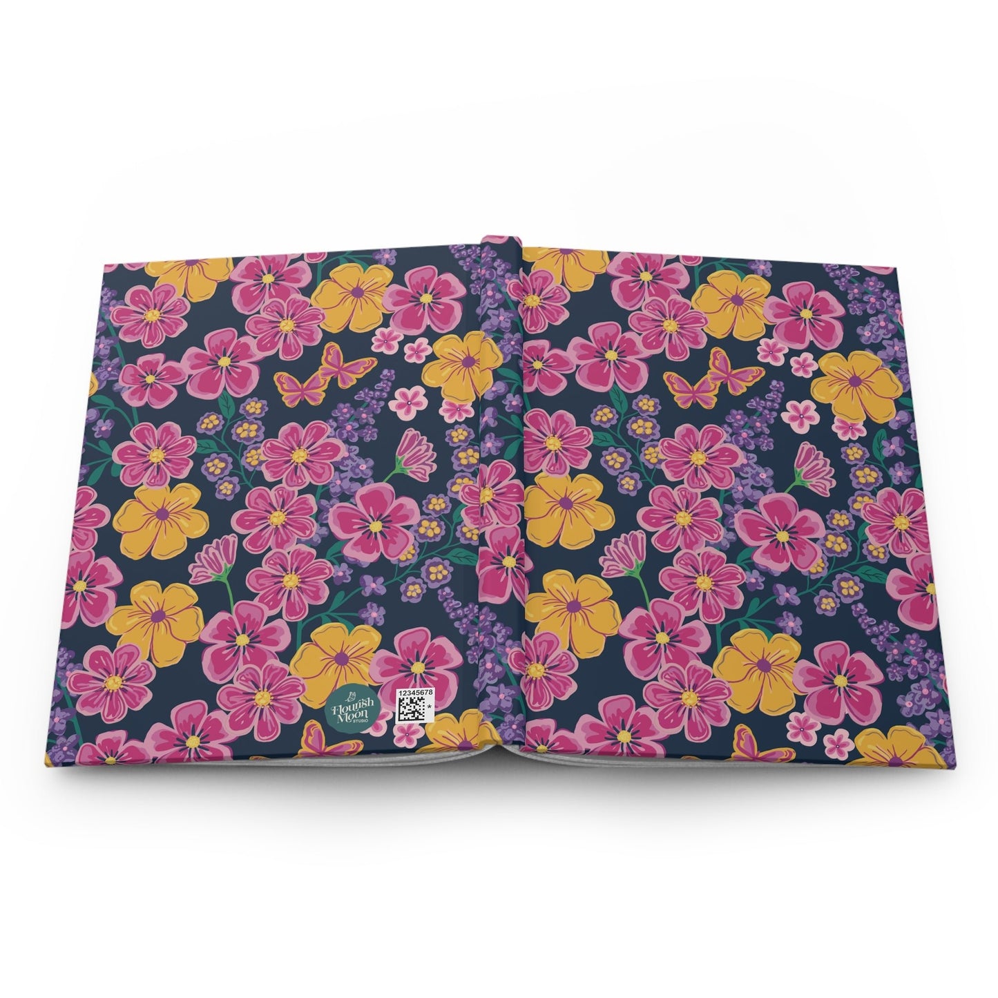 Garden Gala Midnight Hardcover Journal with hand - drawn artwork - Flourish Moon Studio