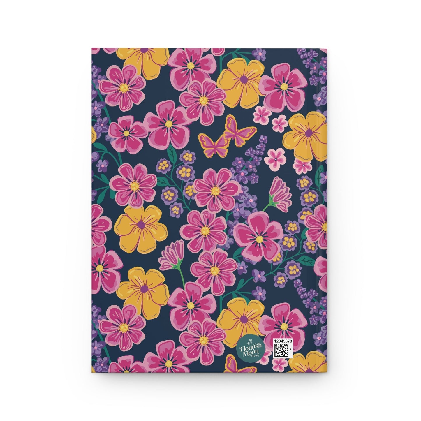 Garden Gala Midnight Hardcover Journal with hand - drawn artwork - Flourish Moon Studio
