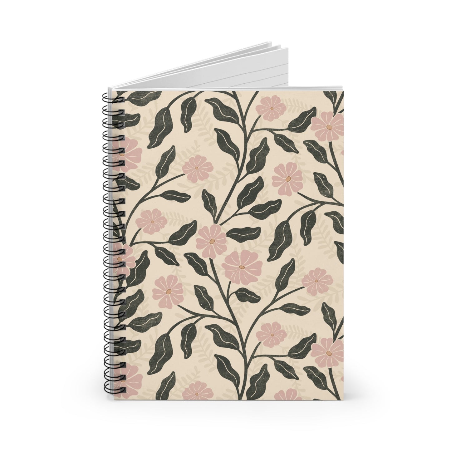 Garden Lane Floral Spiral Notebook with hand - drawn artwork - Flourish Moon Studio