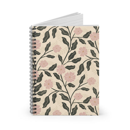 Garden Lane Floral Spiral Notebook with hand - drawn artwork - Flourish Moon Studio