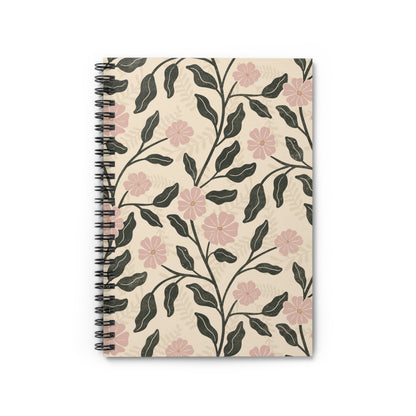 Garden Lane Floral Spiral Notebook with hand - drawn artwork - Flourish Moon Studio