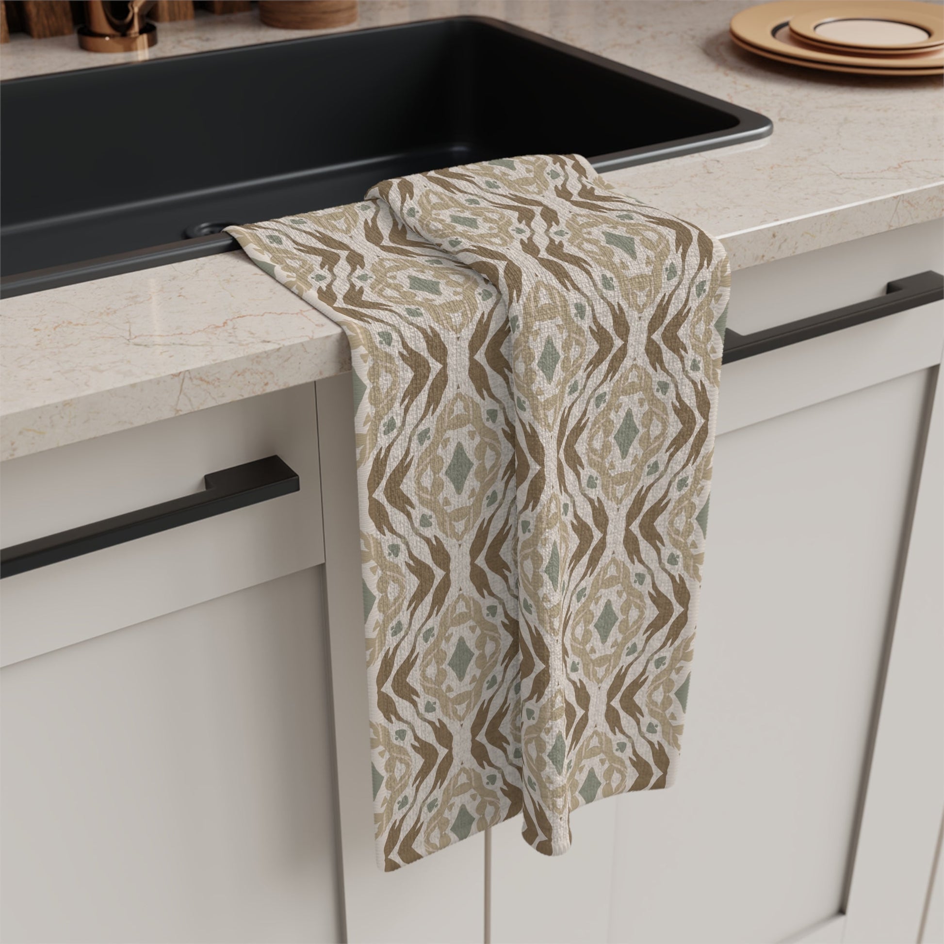 Garden Weave Microfiber Waffle Kitchen Towel with hand - drawn artwork - Flourish Moon Studio