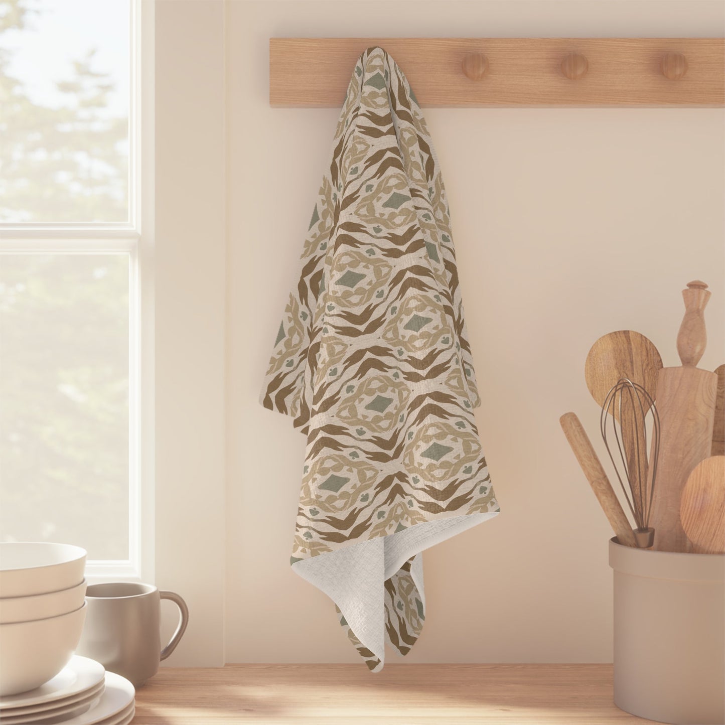 Garden Weave Microfiber Waffle Kitchen Towel with hand - drawn artwork - Flourish Moon Studio