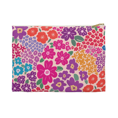 Garden Whimsy Bright Multicolor Floral Zipper Pouch with hand - drawn artwork - Flourish Moon Studio