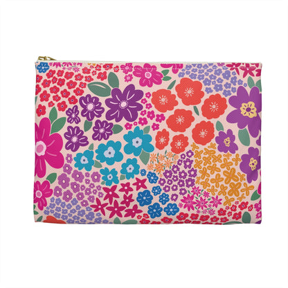 Garden Whimsy Bright Multicolor Floral Zipper Pouch with hand - drawn artwork - Flourish Moon Studio