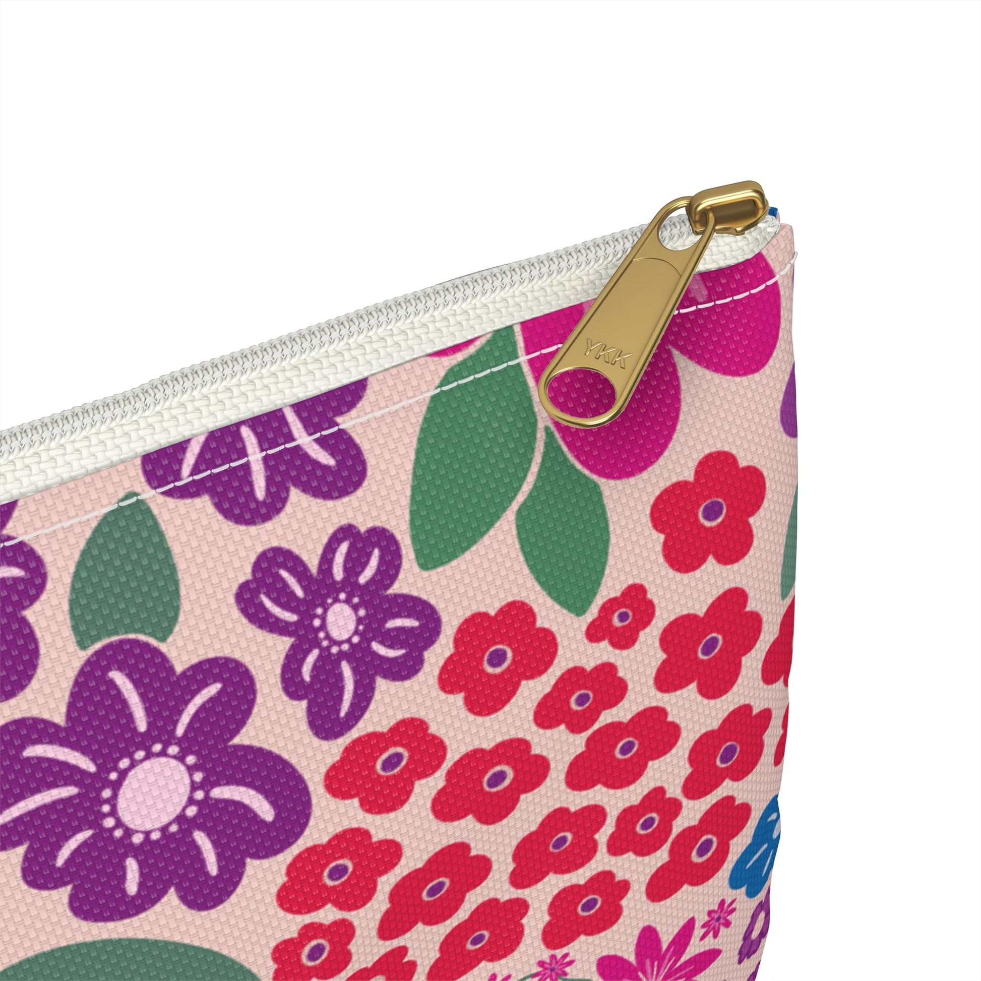 Garden Whimsy Bright Multicolor Floral Zipper Pouch with hand - drawn artwork - Flourish Moon Studio