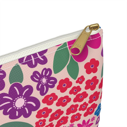 Garden Whimsy Bright Multicolor Floral Zipper Pouch with hand - drawn artwork - Flourish Moon Studio