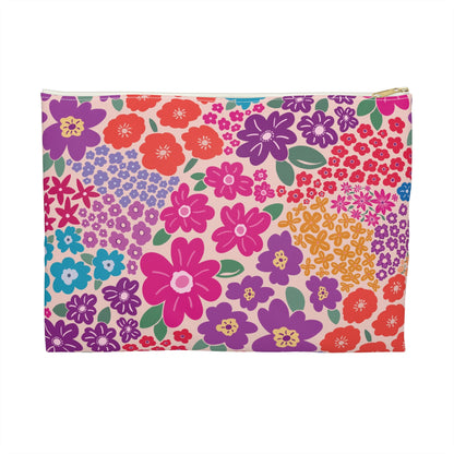 Garden Whimsy Bright Multicolor Floral Zipper Pouch with hand - drawn artwork - Flourish Moon Studio