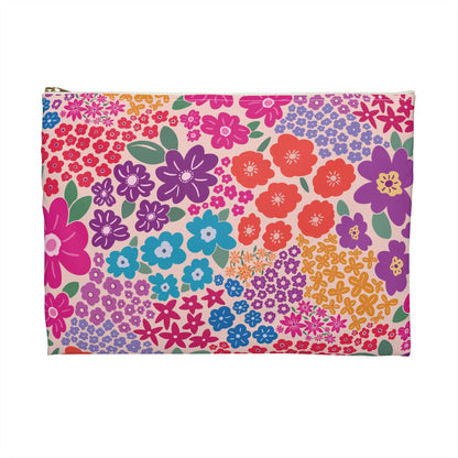 Garden Whimsy Bright Multicolor Floral Zipper Pouch with hand - drawn artwork - Flourish Moon Studio