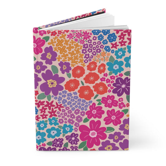 Garden Whimsy Floral in Bright Multicolor Hardcover Journal with hand - drawn artwork - Flourish Moon Studio