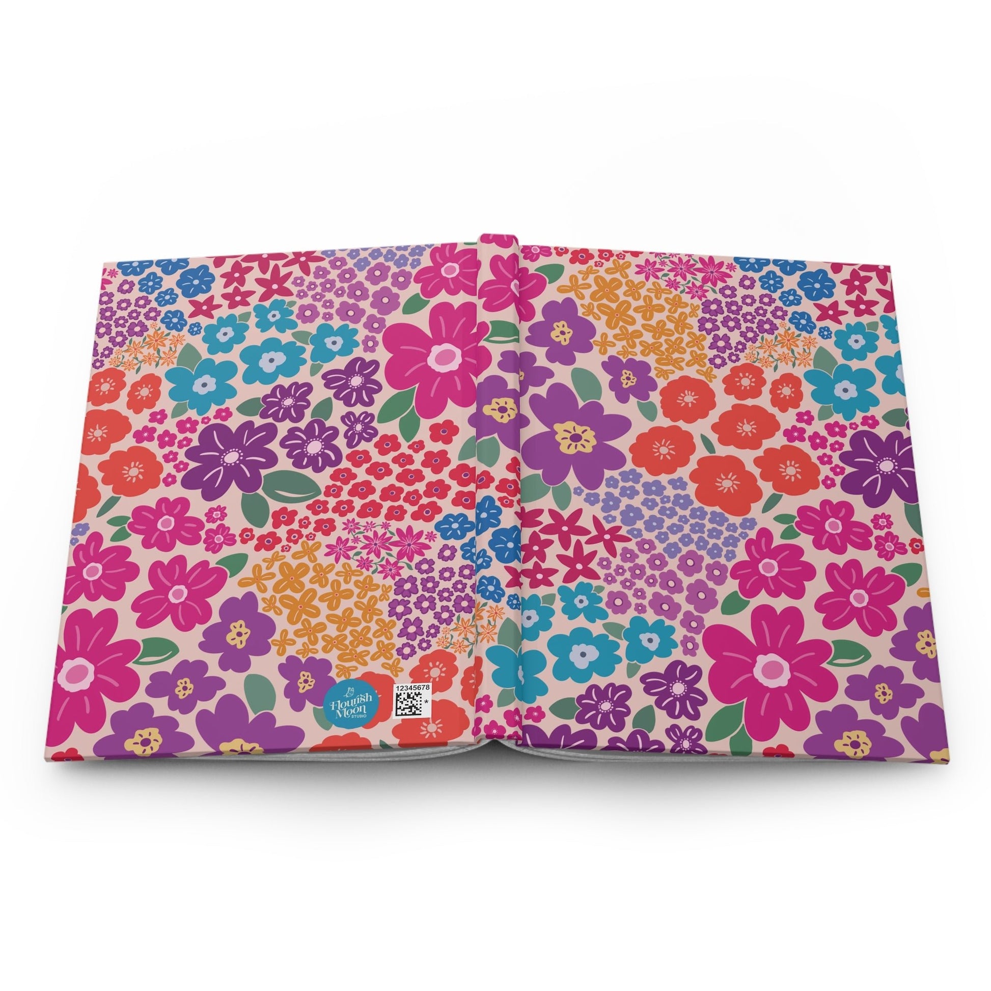 Garden Whimsy Floral in Bright Multicolor Hardcover Journal with hand - drawn artwork - Flourish Moon Studio