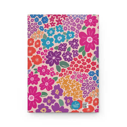 Garden Whimsy Floral in Bright Multicolor Hardcover Journal with hand - drawn artwork - Flourish Moon Studio