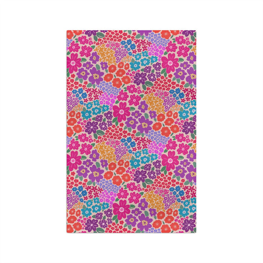 Garden Whimsy Floral in Bright Multicolor Microfiber Waffle Kitchen Towel with hand - drawn artwork - Flourish Moon Studio