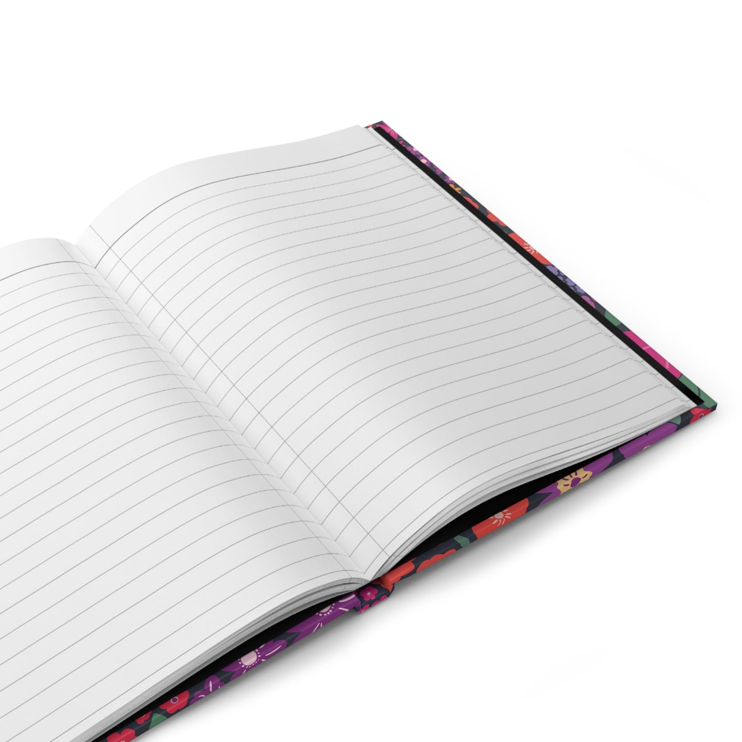 Garden Whimsy Floral in Bright Multicolor on Dark Hardcover Journal with hand - drawn artwork - Flourish Moon Studio