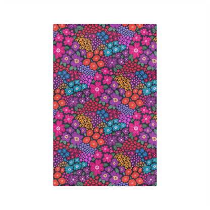 Garden Whimsy Floral in Bright Multicolor on Dark Microfiber Waffle Kitchen Towel - Flourish Moon Studio