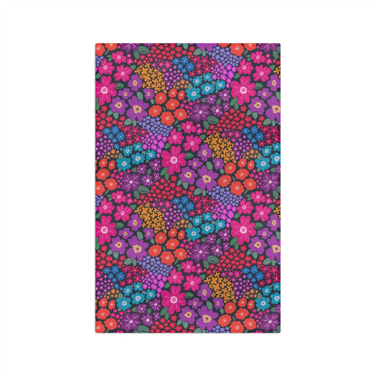 Garden Whimsy Floral in Bright Multicolor on Dark Microfiber Waffle Kitchen Towel - Flourish Moon Studio