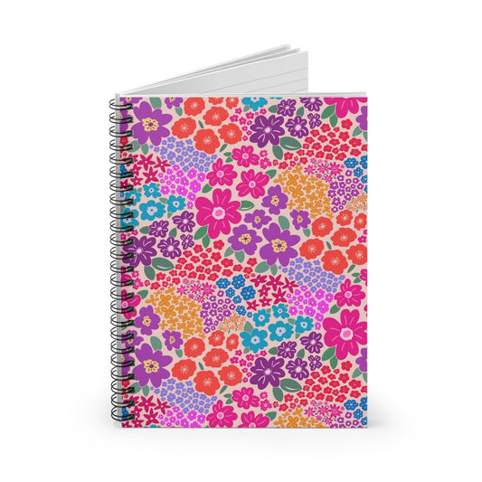 Garden Whimsy Floral in Bright Multicolor Spiral Notebook with hand - drawn artwork - Flourish Moon Studio