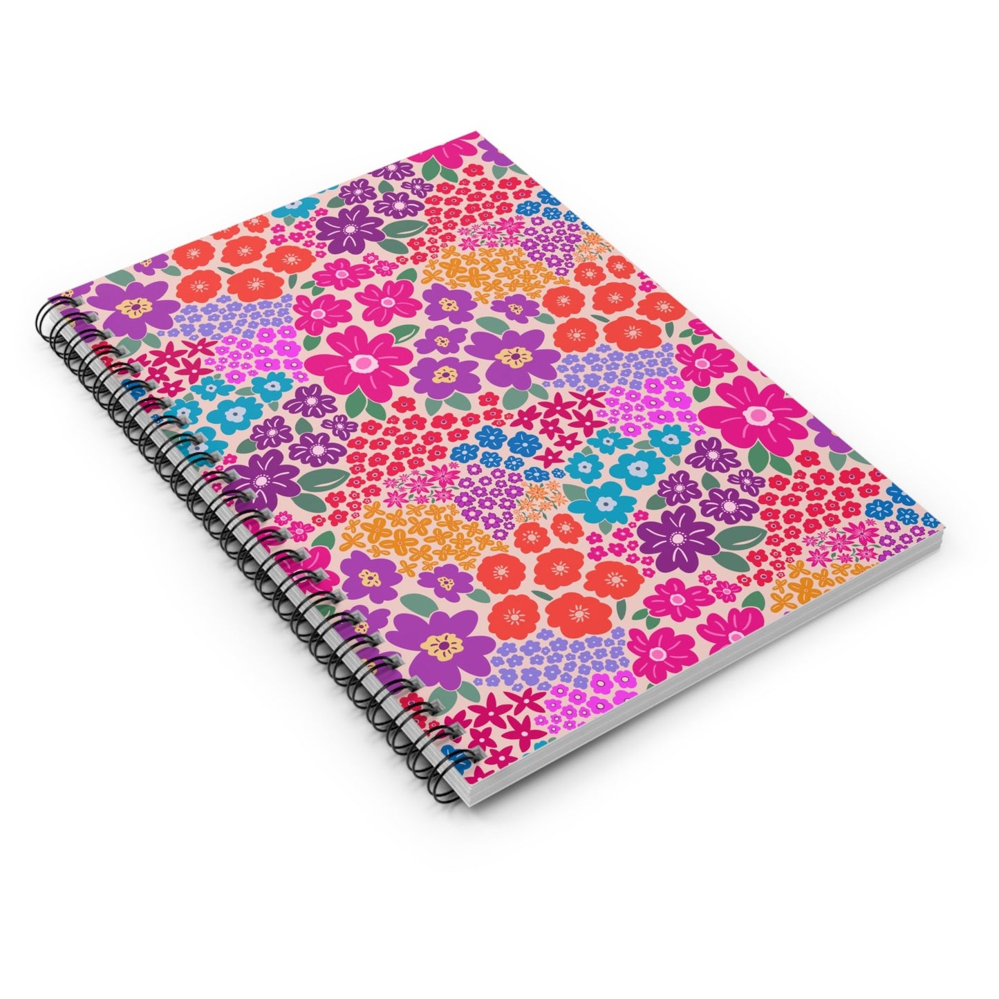 Garden Whimsy Floral in Bright Multicolor Spiral Notebook with hand - drawn artwork - Flourish Moon Studio
