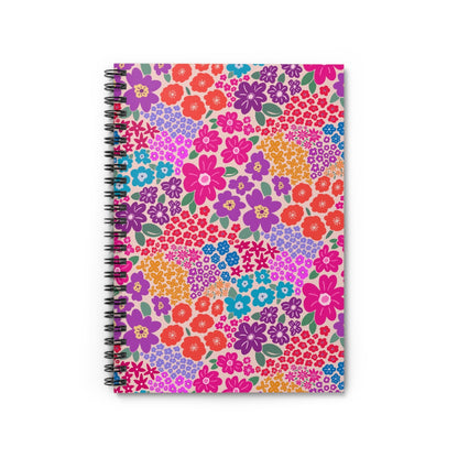 Garden Whimsy Floral in Bright Multicolor Spiral Notebook with hand - drawn artwork - Flourish Moon Studio