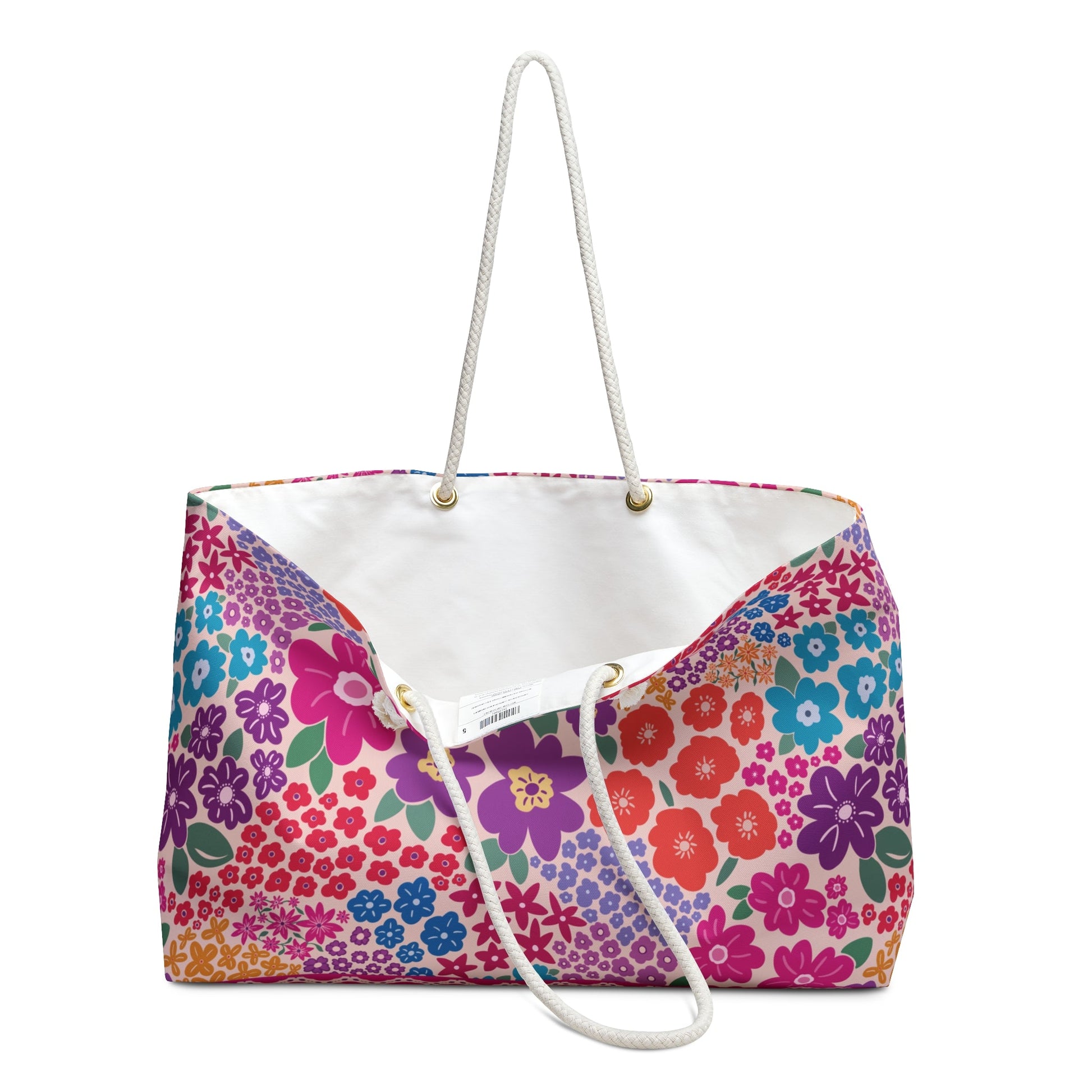 Garden Whimsy Floral in Bright Multicolor Weekender Bag with hand - drawn artwork - Flourish Moon Studio