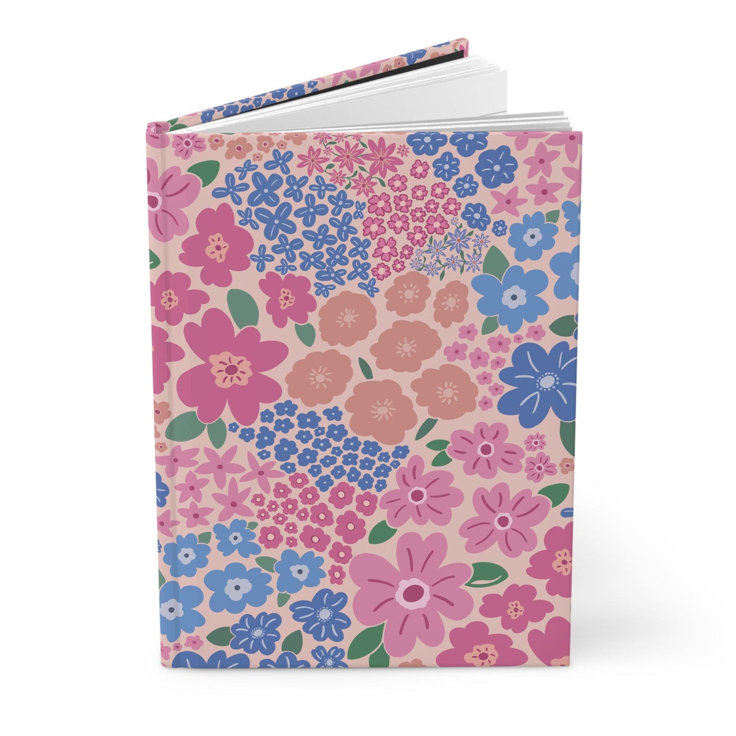 Garden Whimsy Floral in Cottage Pinks Hardcover Journal with hand - drawn artwork - Flourish Moon Studio